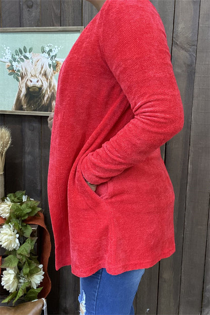 XCH15145-1 Red fabric long sleeve women cardigan /sweater