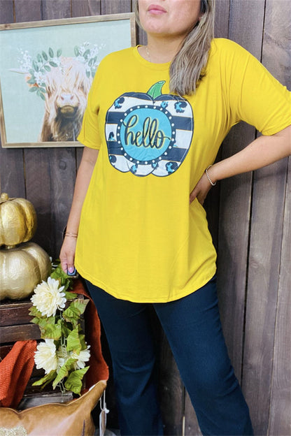 DLH9900 HELLO Pumpkin printed short sleeve t-shirt