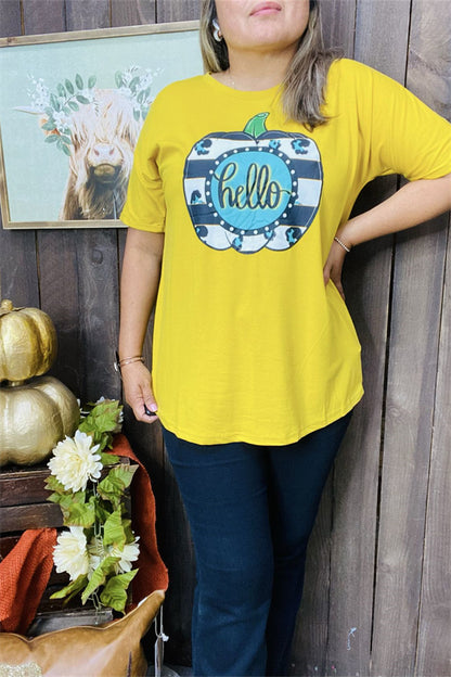 DLH9900 HELLO Pumpkin printed short sleeve t-shirt