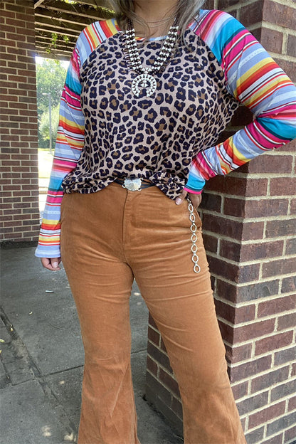 YMY9824 Leopard printed top w/serape multi color sleeves