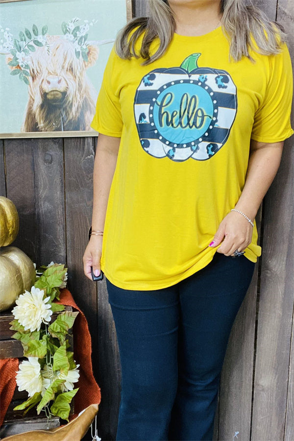 DLH9900 HELLO Pumpkin printed short sleeve t-shirt