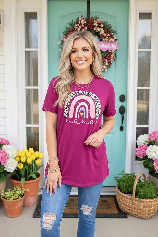 DLH10902 MAMA Rainbow printed short sleeve women t-shirt