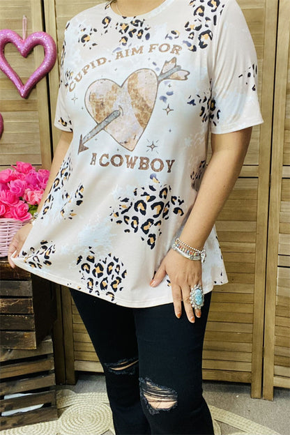 XCH14648 A COWBOY heart & arrow leopard printed short sleeve top