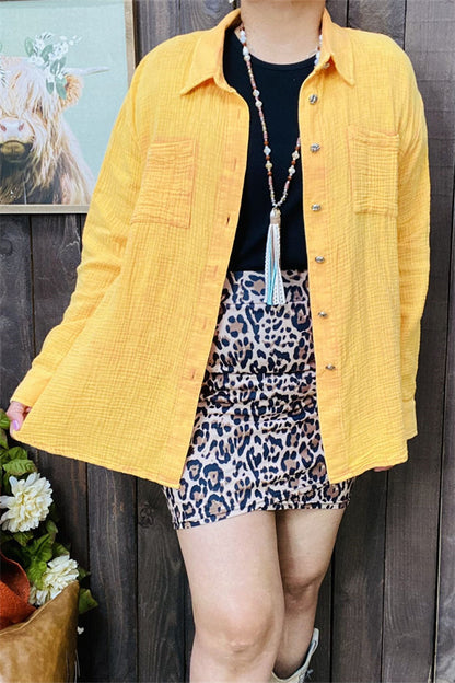 Western yellow long sleeve women's boutique blouse w/buttons-up XCH15255