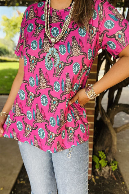 XCH15266 Mom and Me Bull & Diamond print short sleeve women  tops wholesale