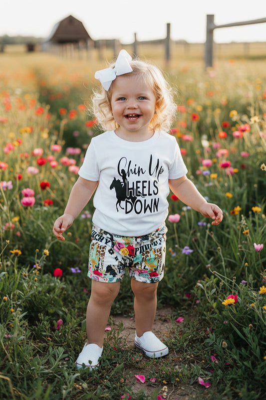 Western rodeo white top & shorts 2pc baby girls boutique sets 9160MZ