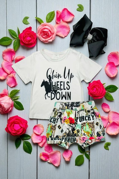 Western rodeo white top & shorts 2pc baby girls boutique sets 9160MZ