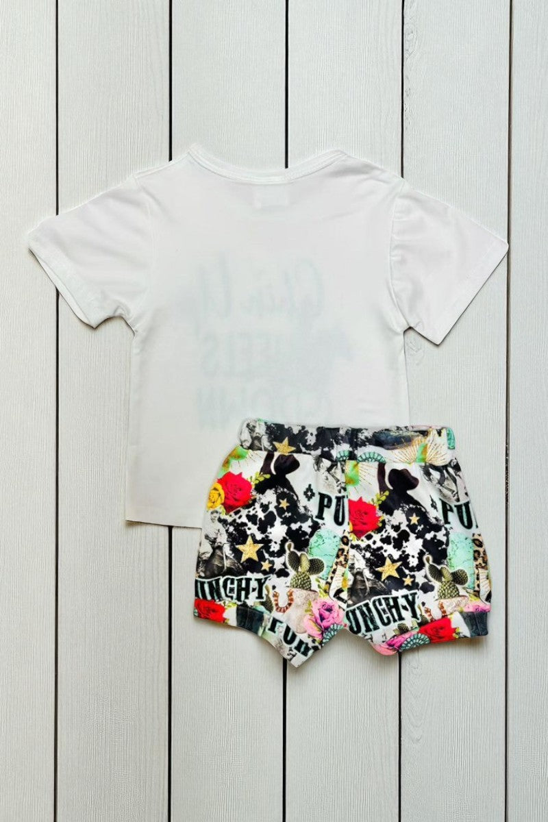 Western rodeo white top & shorts 2pc baby girls boutique sets 9160MZ