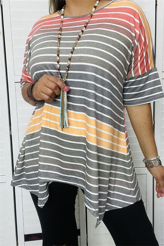 YMY9950 Grey & orange striped blouse