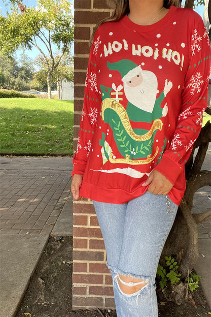 BQ15771 "HO!HO!HO!Claus Santa printed for Christmas holiday long sleeve women red tops