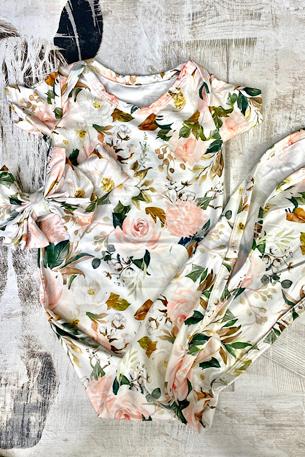 FLORAL ONESIZE BABY GOWNS W/HEAD BAND INCLUDED DLH1215-09