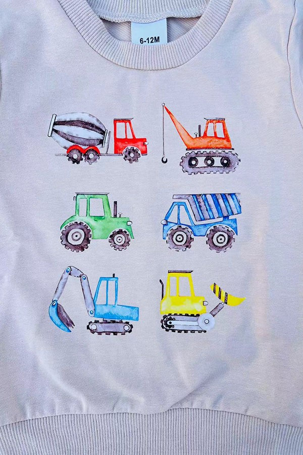 Restock--Tractor printed top black pant 2pc baby boy set 250939M