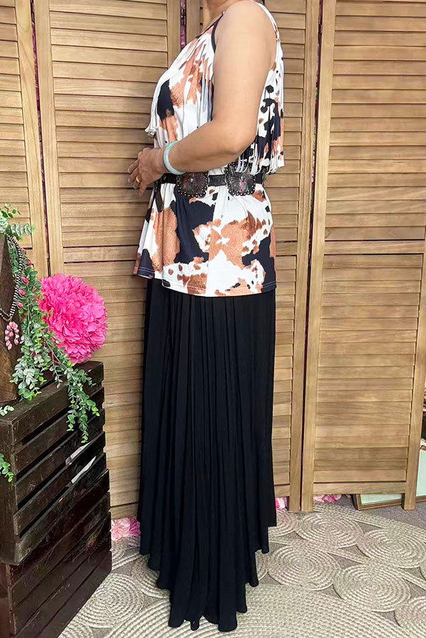 Black long style women skirt w/leg slit BQ13244