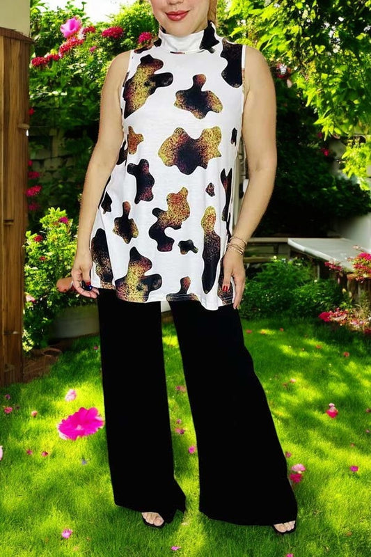 Western women's clothing suppliers cow printed sleeveless tops BQ14412