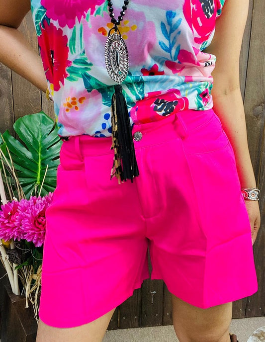 Fuchsia solid color w/pocket women shorts BQ14633
