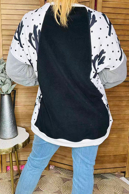 Cactus & dots & fleece grey raglan long sleeves black women blouse BQ15021