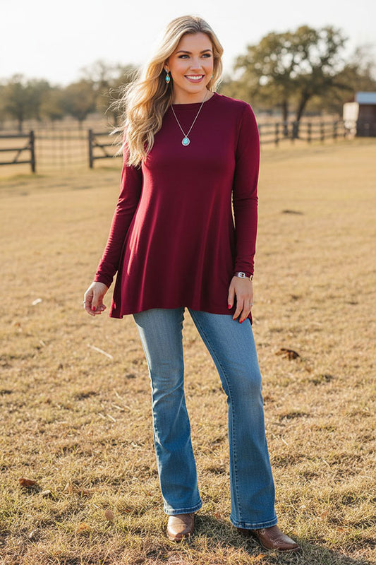 Western burgundy irregular bottom women's boutique top BQ15412