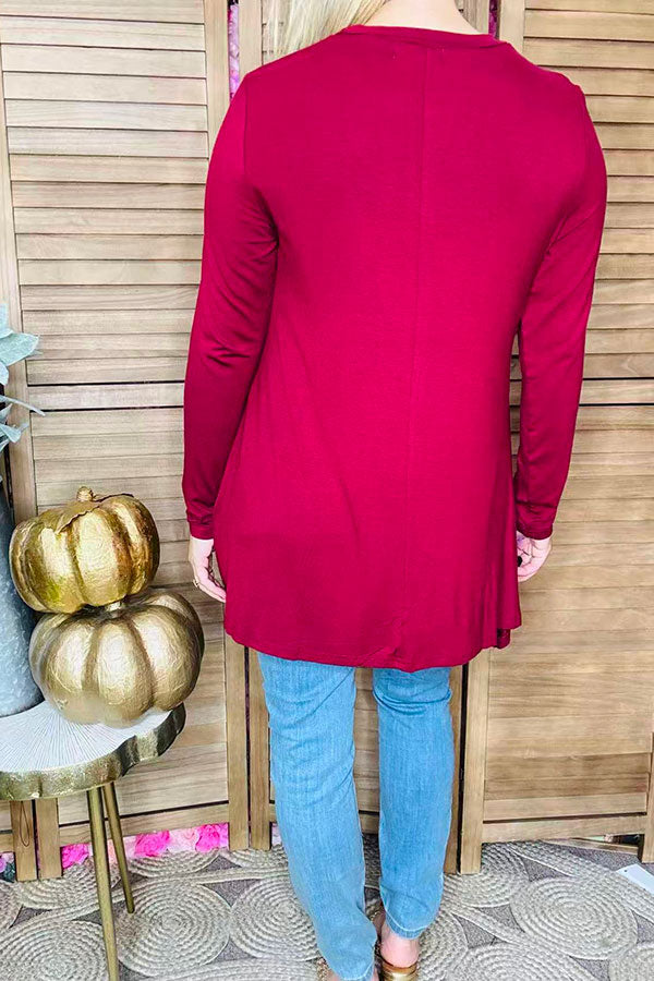 Burgundy long sleeve baby doll women top w/ irregular bottom BQ15412