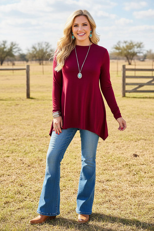 Western burgundy irregular bottom women's boutique top BQ15412