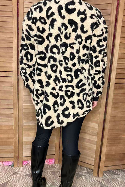Sherpa leopard long sleeve women coats/jacket with buttons up BQ15490