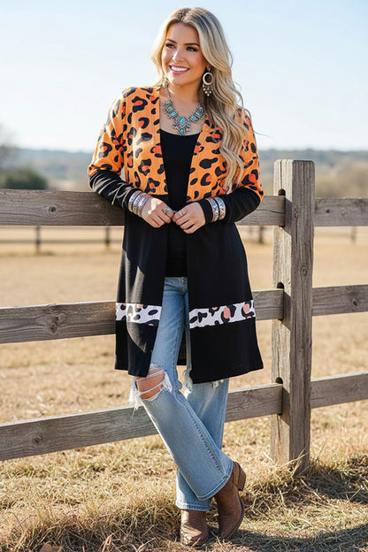 Western Waffle Leopard & black long sleeve boutique women's cardigan BQ15494