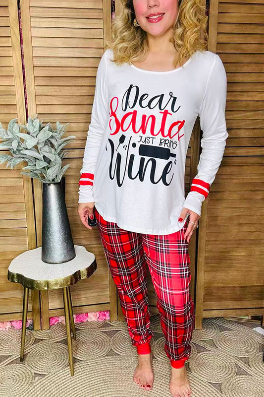 "Dear Santa Just Bring Wine" Christmas 2pc women pajamas sets BQ15519