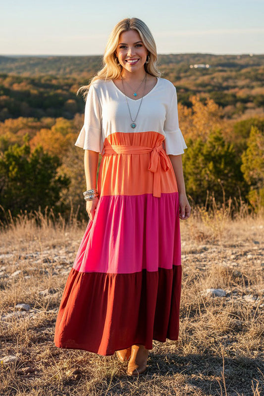 Western white & orange & hot pink & red maxi women's boutique dress BQ15551