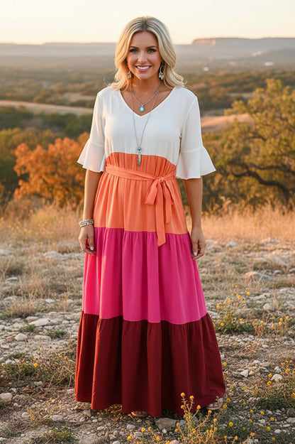 Western white & orange & hot pink & red maxi women's boutique dress BQ15551