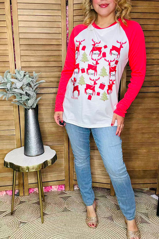 Christmas printed long sleeve raglan women tops BQ15651