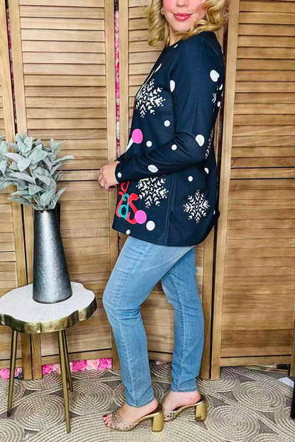"A Very Merry Christmas"long sleeve black women top BQ15770