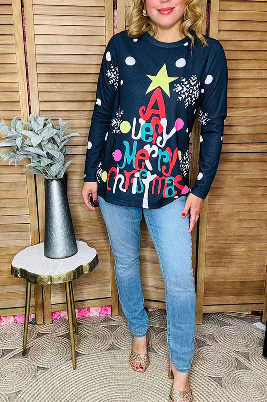 "A Very Merry Christmas"long sleeve black women top BQ15770