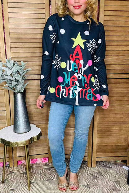 "A Very Merry Christmas"long sleeve black women top BQ15770