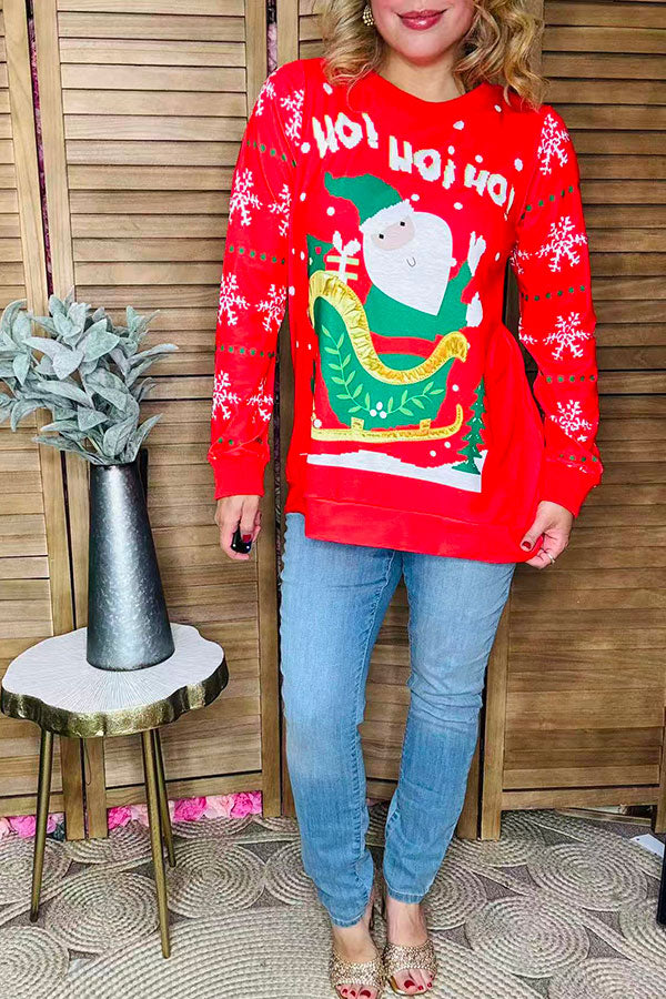 "HO!HO!HO!" & Claus Santa Christmas women blouse BQ15771