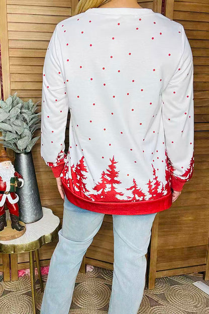 "Merry Christmas" deer & trees printed long sleeve women blouse BQ15772