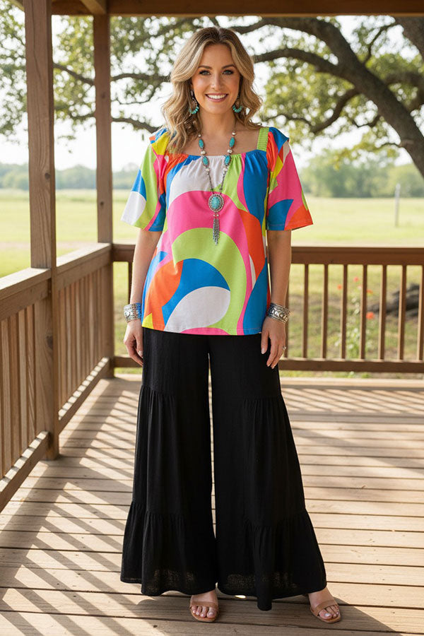 Retro abstract print women's boutique top Southern Stitch BQ15869