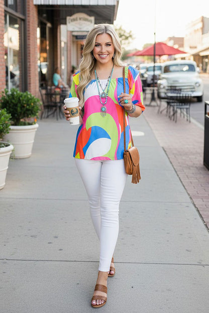 Retro abstract print women's boutique top Southern Stitch BQ15869