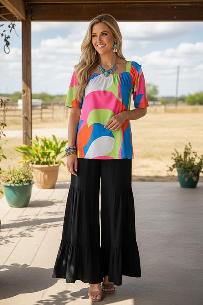 Retro abstract print women's boutique top Southern Stitch BQ15869