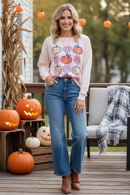 Western Halloween pumpkin & flower women's boutique blouse BQ16056