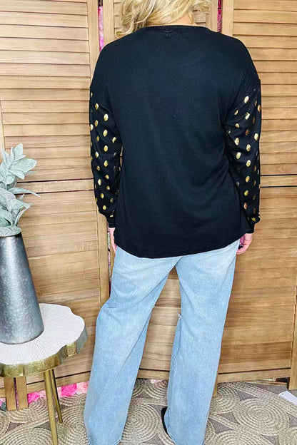 Halloween BOO embroidery gold sparkle dots sleeves women's boutique top BQ16079