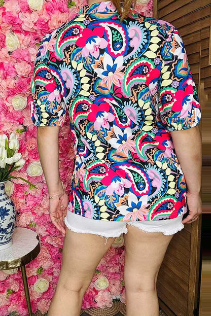 Women blouse suppliers Multi color paisley & floral printed & short sleeves BQ16143
