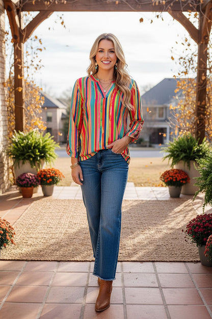 Western serape ong sleeve women's  boutique blouse w/v-neckline BQ16177