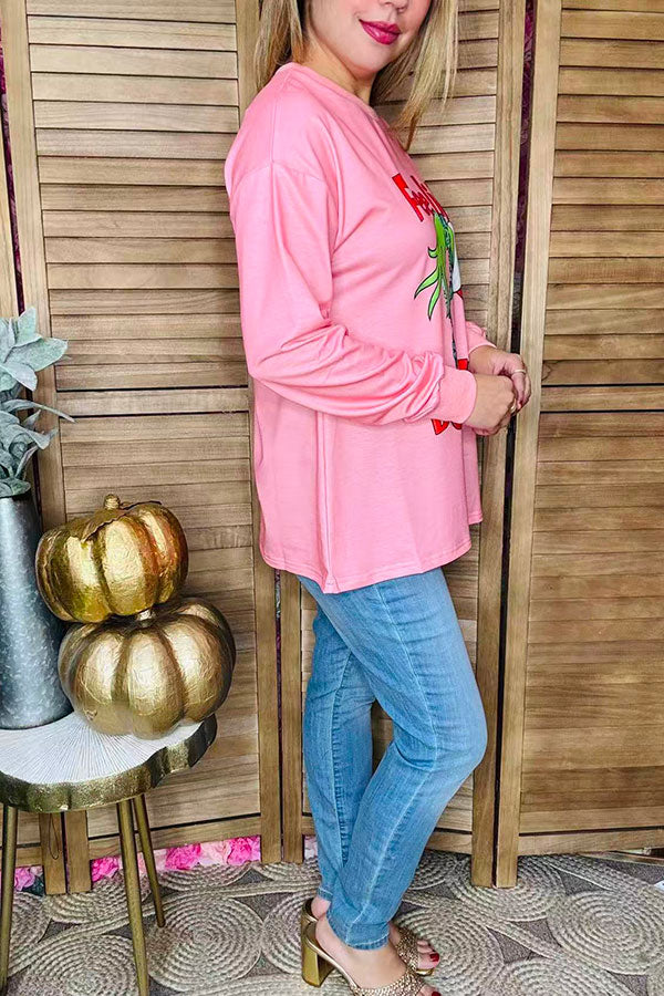 Western Christmas long sleeve pink women shirt BQ16435