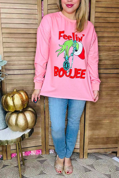 Western Christmas long sleeve pink women shirt BQ16435