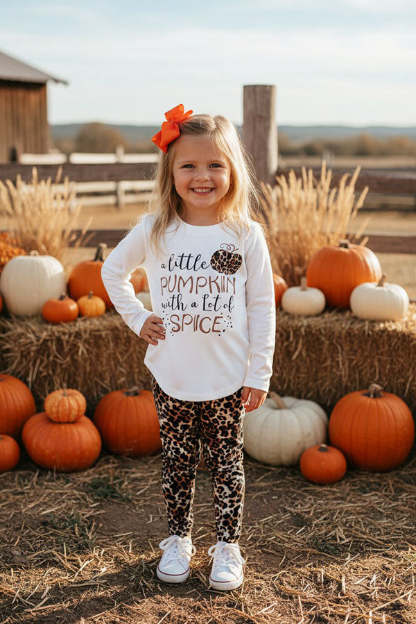 Halloween pumpkin top leopard pant girls boutique sets BQ2403