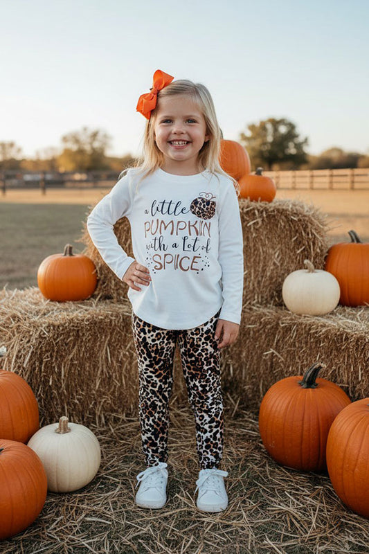 Halloween pumpkin top leopard pant girls boutique sets BQ2403