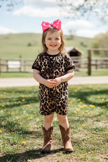 Western leopard Mom and me top & shorts 2pcs girls sets BQ2417