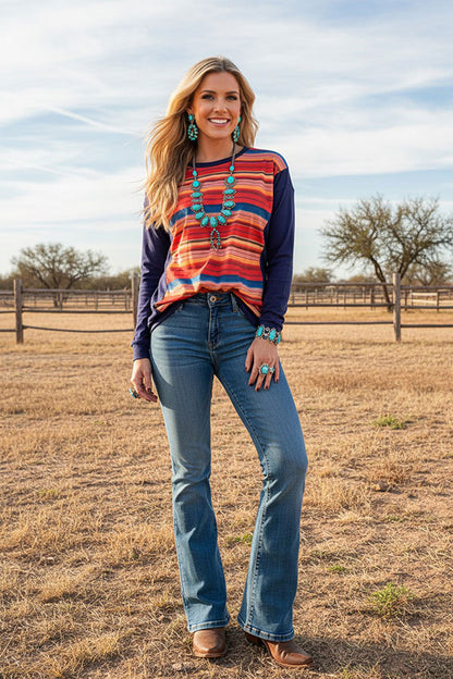 Western serape pullover long sleeve womens boutique top BQ8211