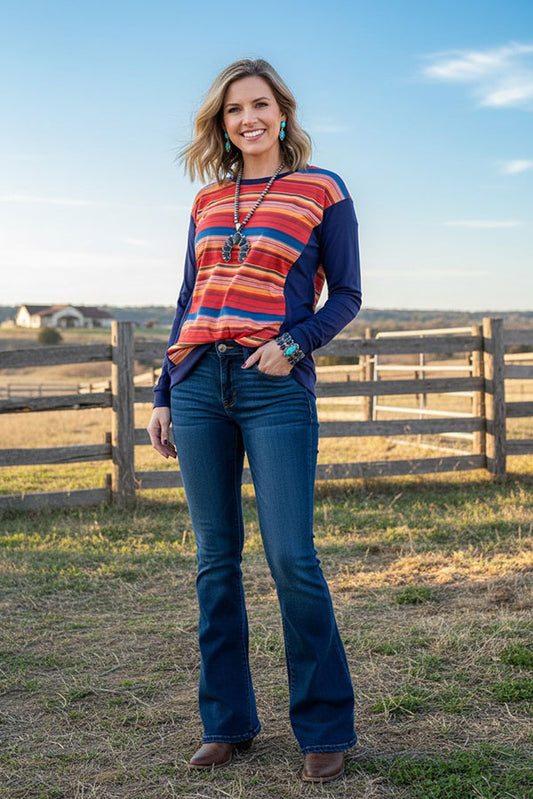 Western serape pullover long sleeve womens boutique top BQ8211