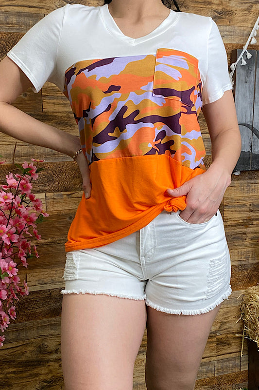 BQ8426 Orange camo color block top