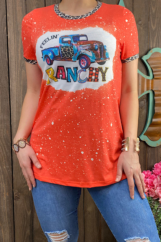 XCH11956 "Feelin Ranchy" Orange printed short sleeve t-shirt